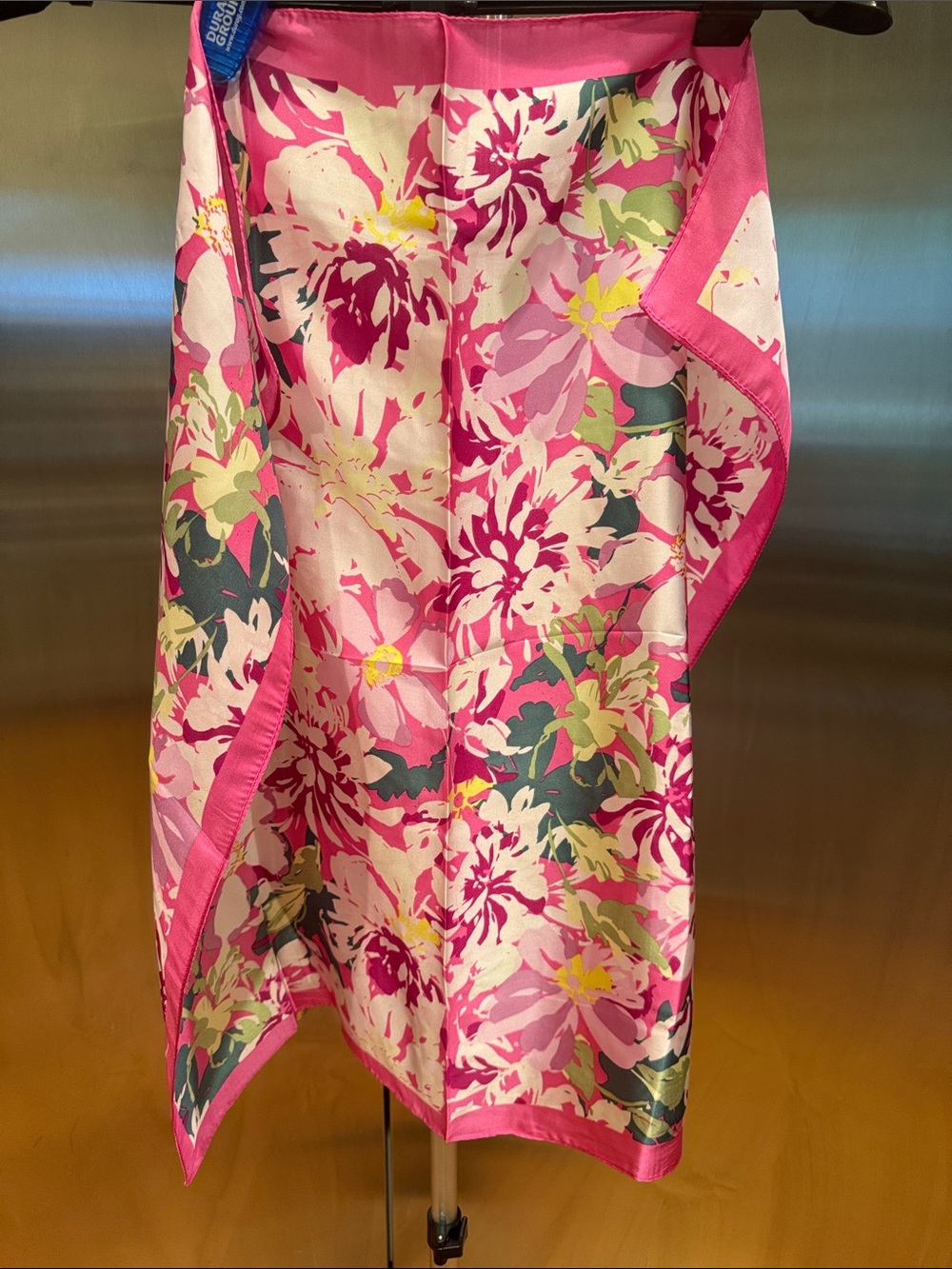Vibrant Pink Floral Satin Scarf